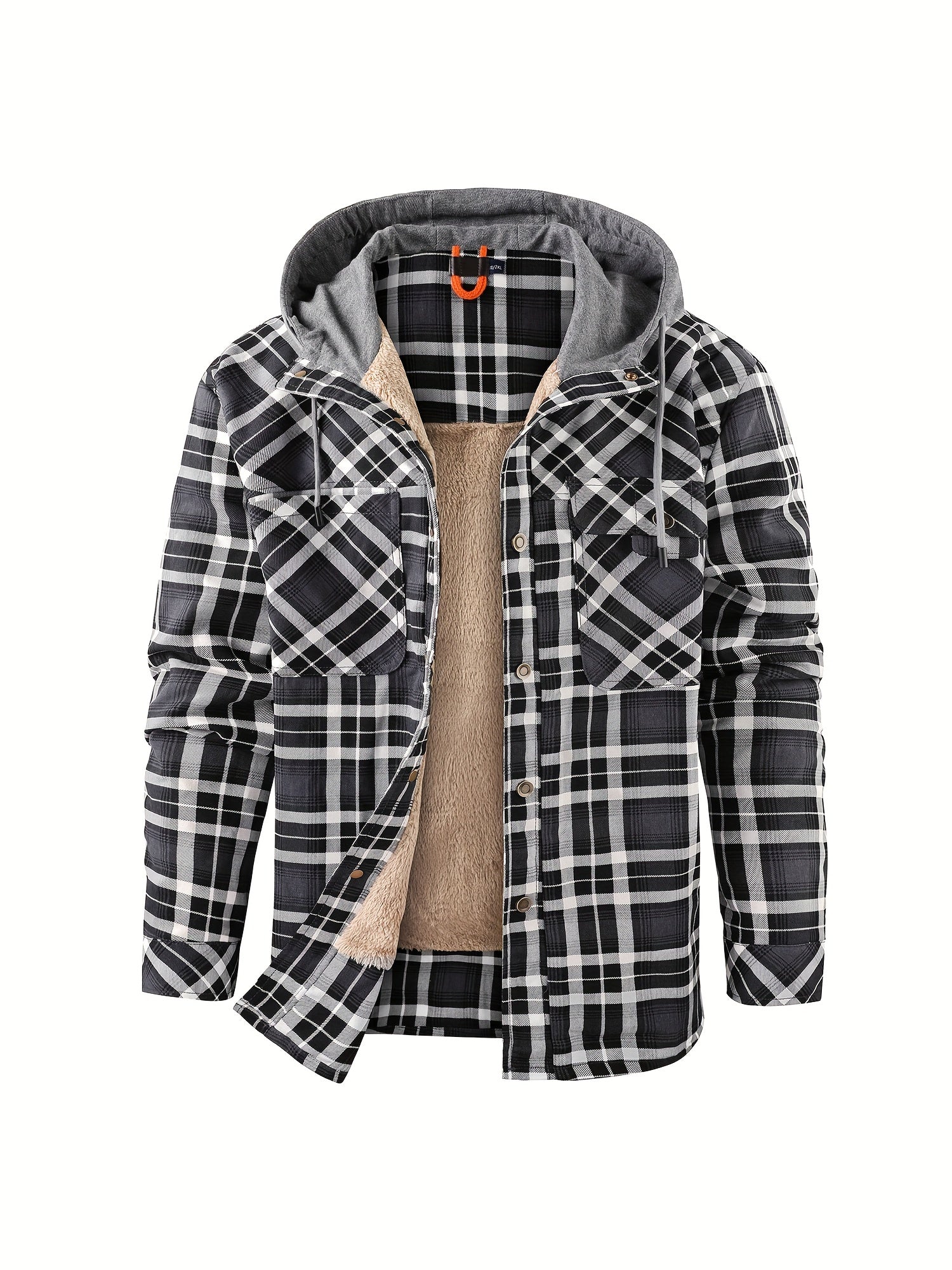 Warm fleece hoodie in checked retro style