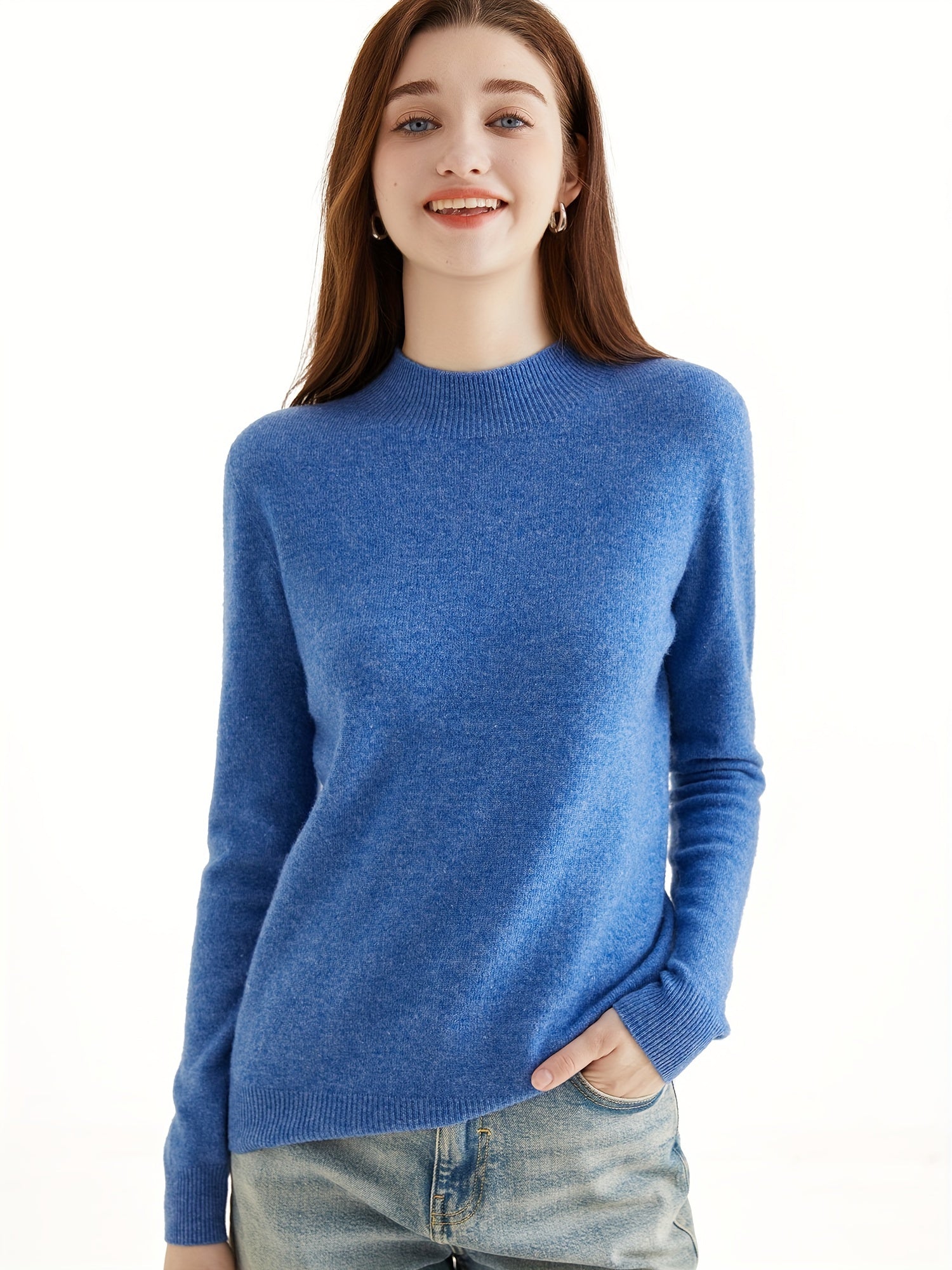 Sweater with high collar and wool sleeves