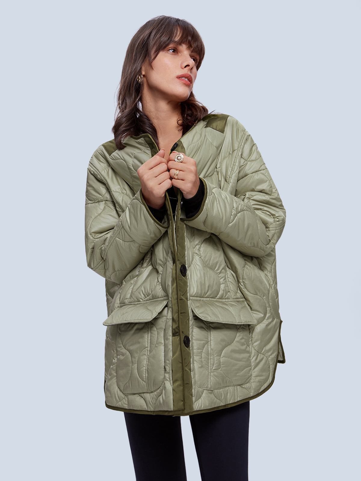 Green padded jacket for women