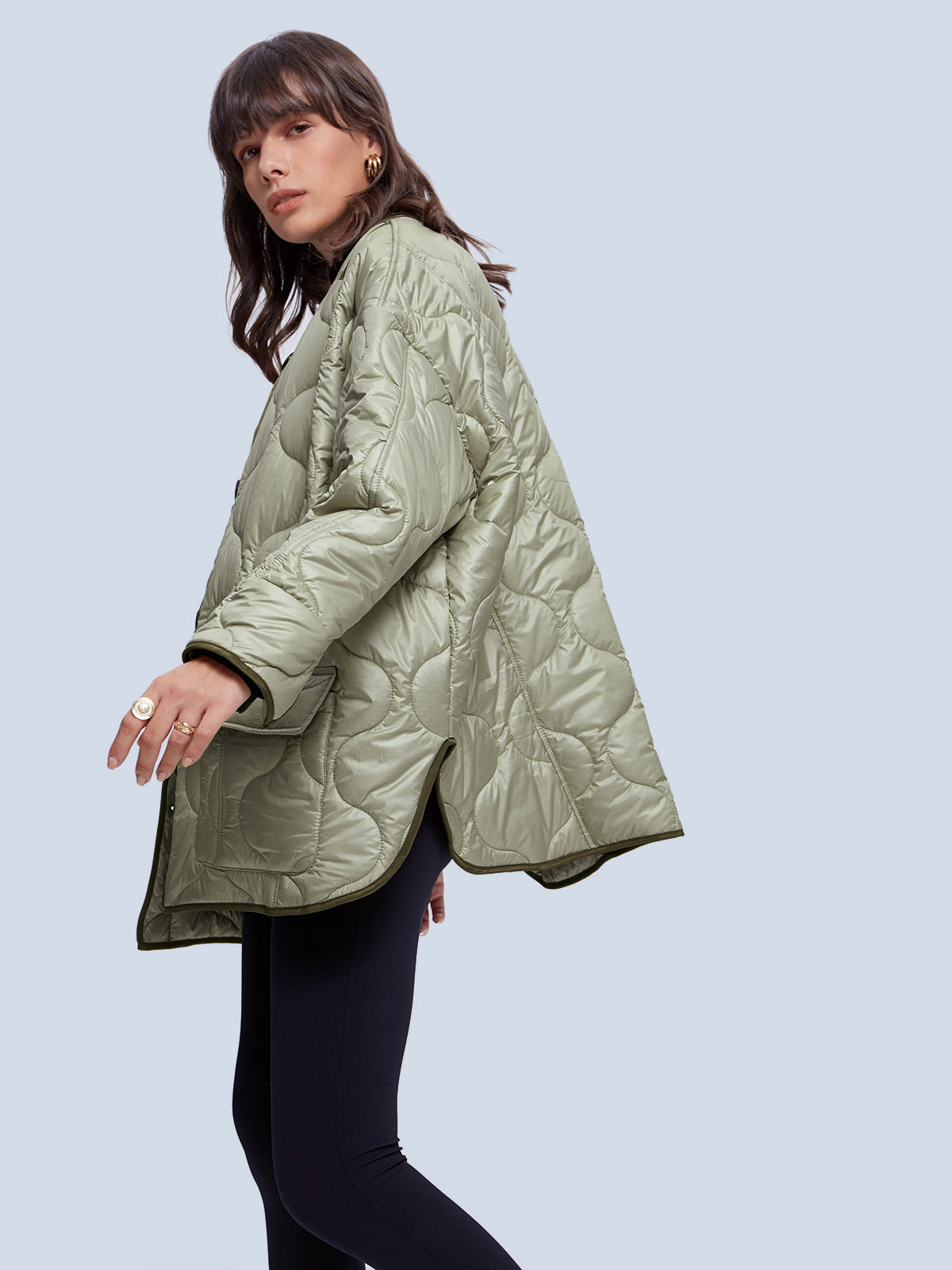 Green padded jacket for women