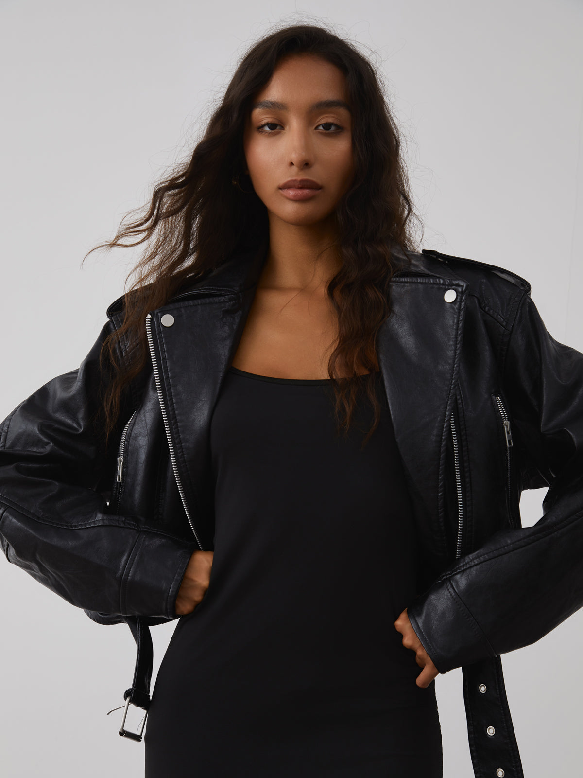 Black short leather jacket