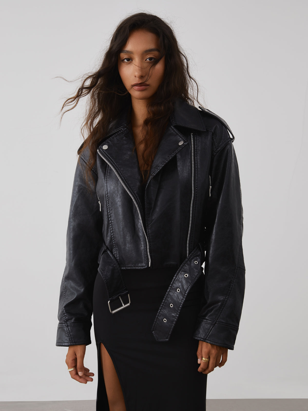 Black short leather jacket