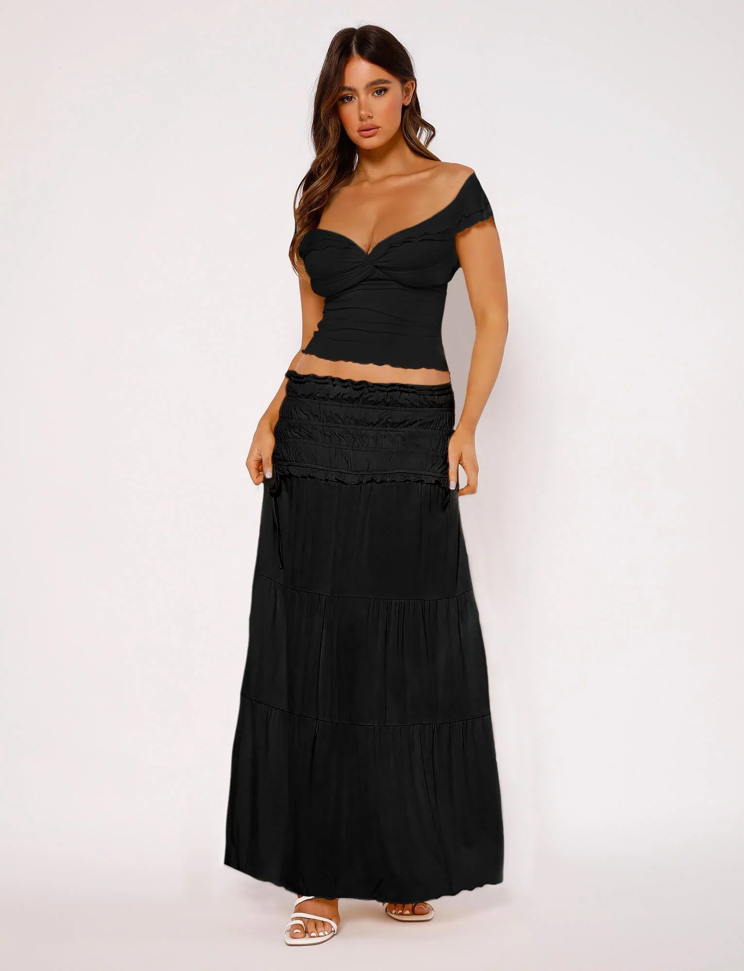 Textured twist top with maxi skirt