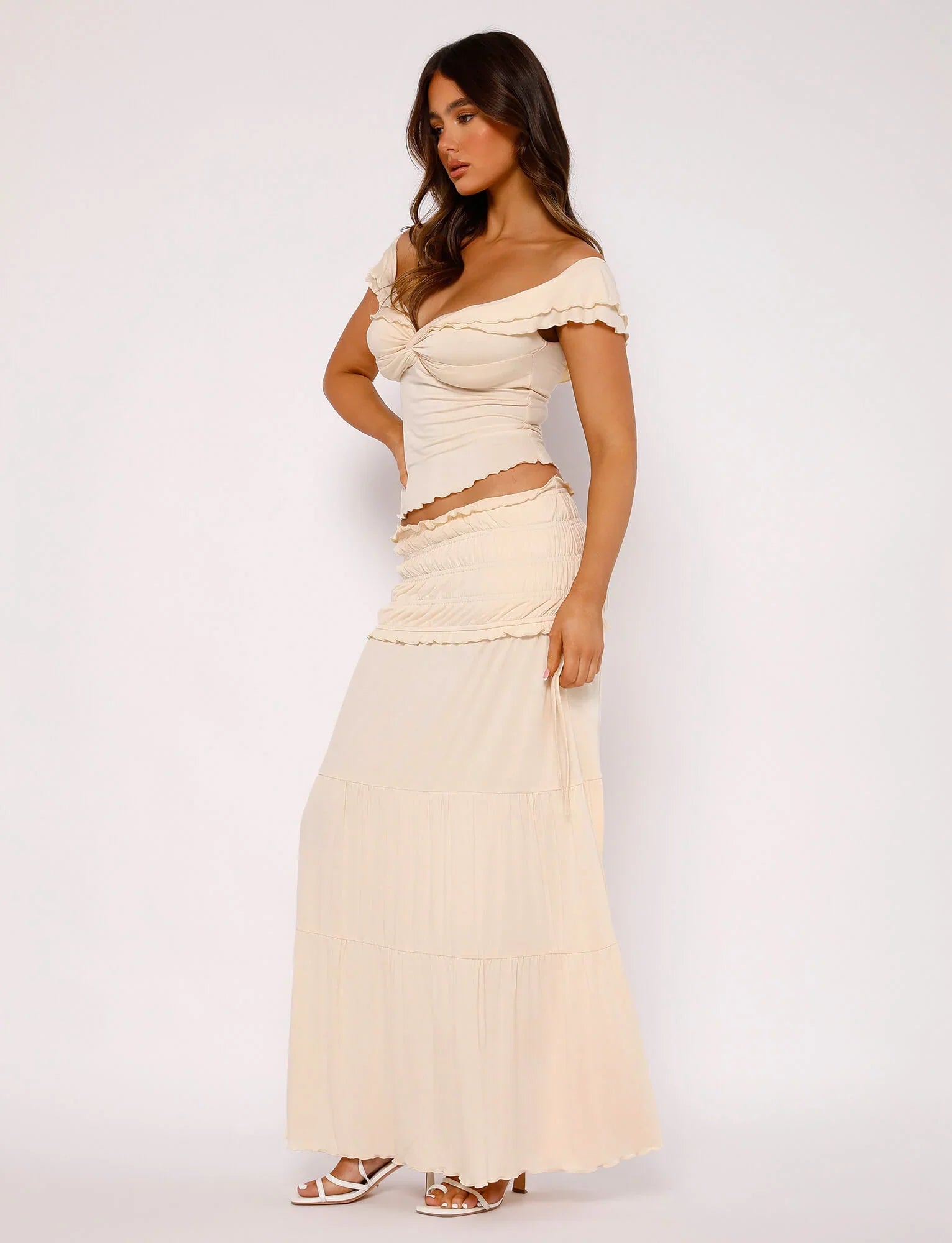 Textured twist top with maxi skirt