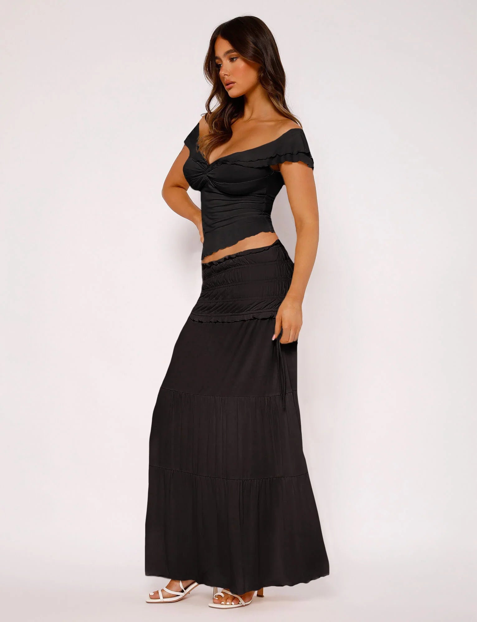 Textured twist top with maxi skirt