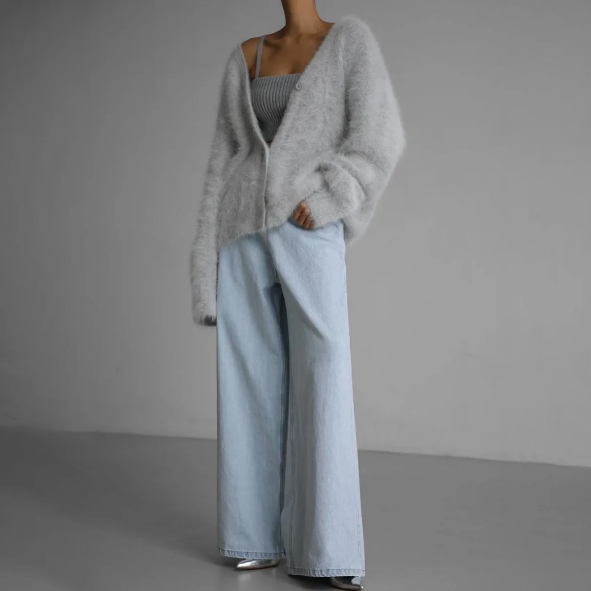 Women's cashmere and nylon loose cardigan