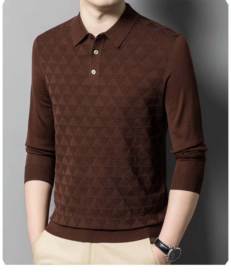 Knitted polo shirt with long sleeves