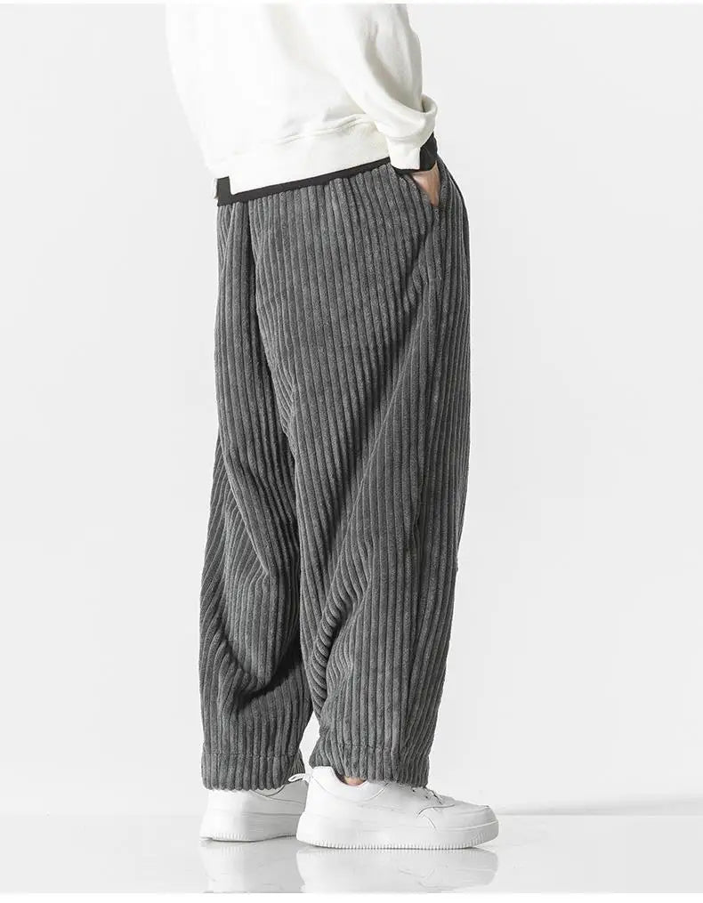 Corduroy loose straight trousers with wide legs