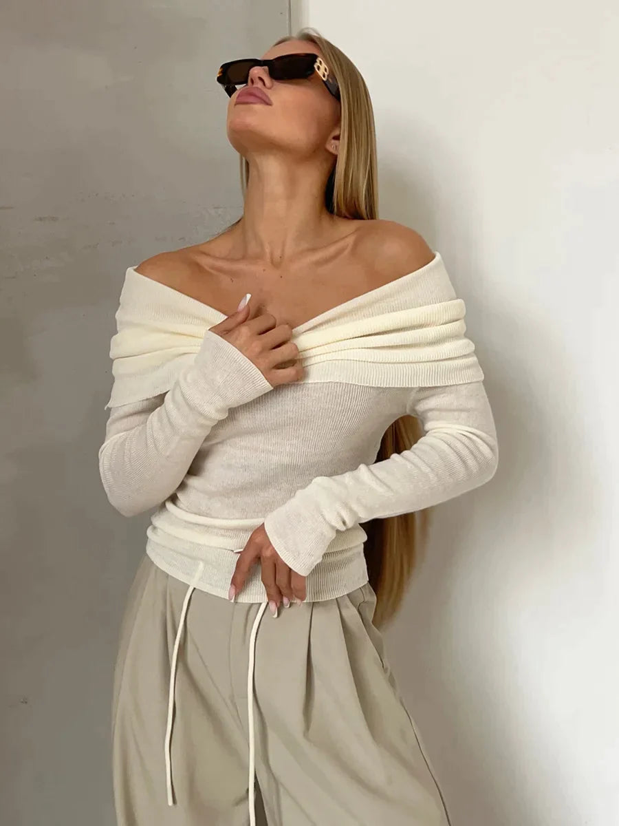 Cashmere sweater with bare shoulders