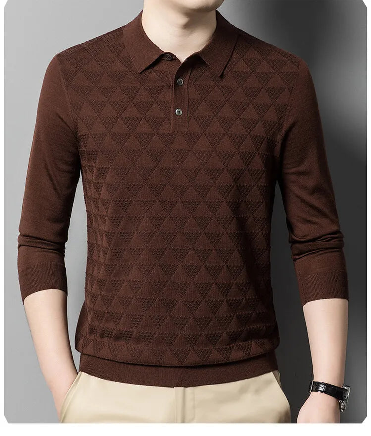 Knitted polo shirt with long sleeves