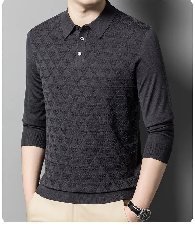 Knitted polo shirt with long sleeves