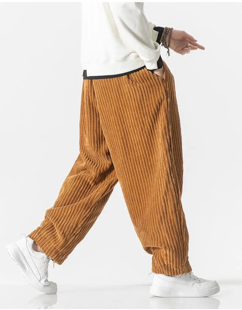 Corduroy loose straight trousers with wide legs