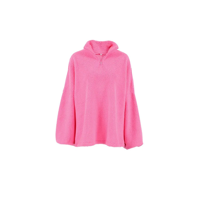 Pink sweater made of knitted lamb fleece