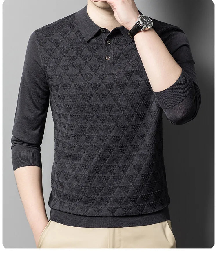 Knitted polo shirt with long sleeves