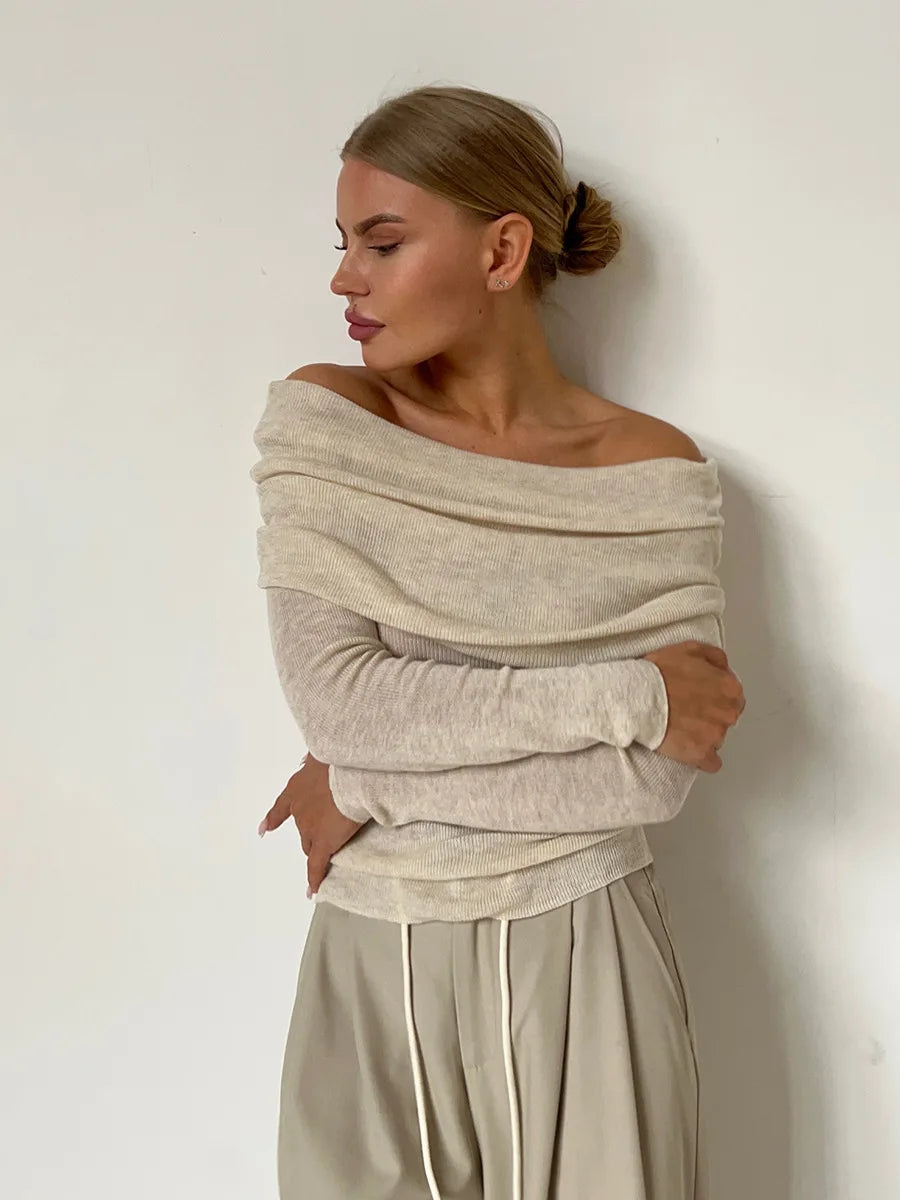 Cashmere sweater with bare shoulders