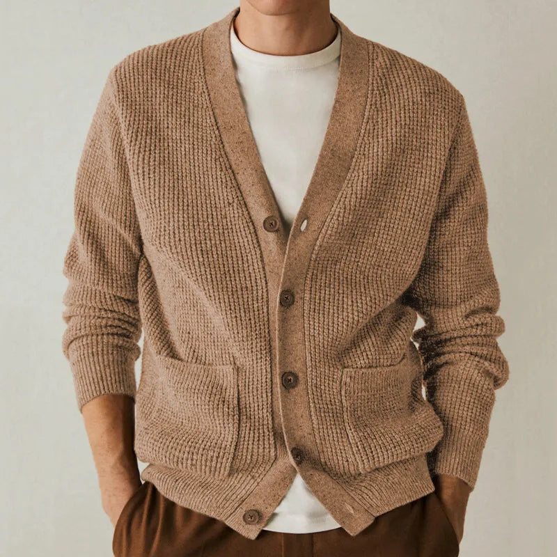 Beige cardigan made of structured wool