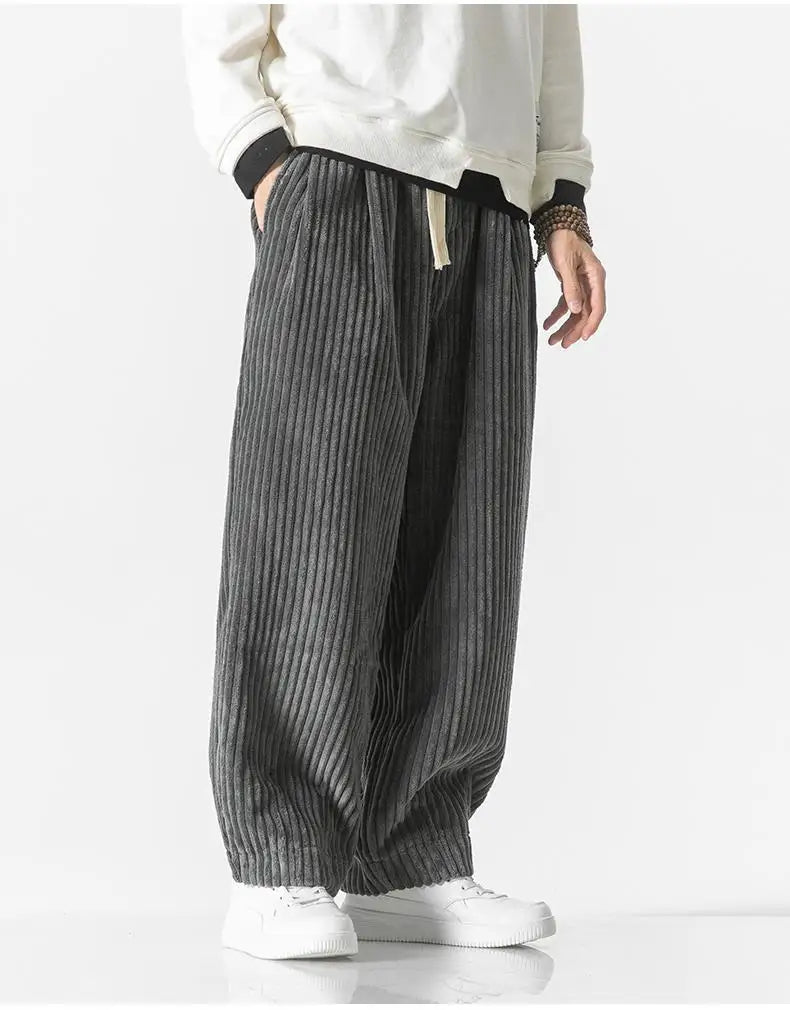 Corduroy loose straight trousers with wide legs