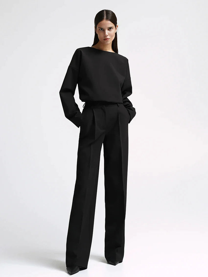 Classic long sleeve top and wide leg pants