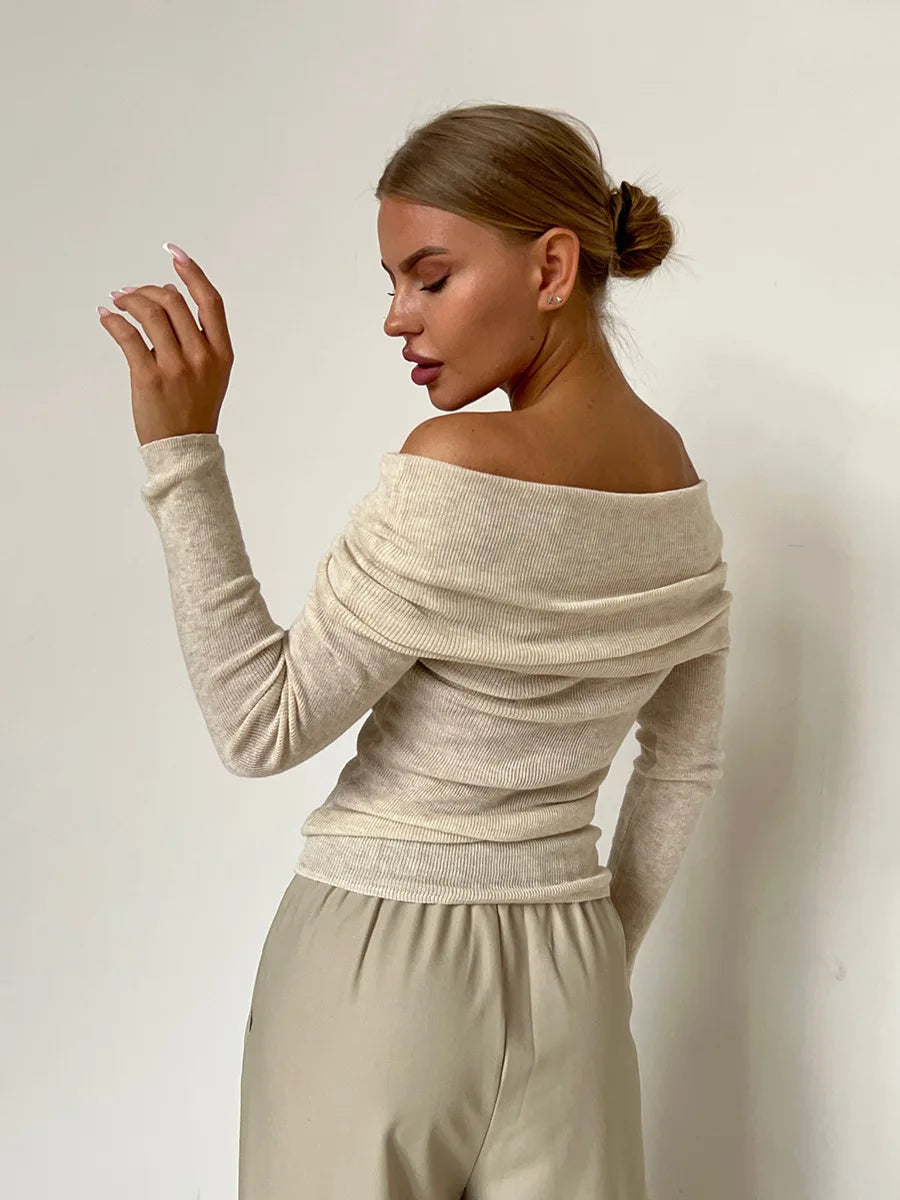 Cashmere sweater with bare shoulders