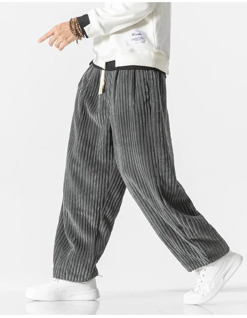 Corduroy loose straight trousers with wide legs