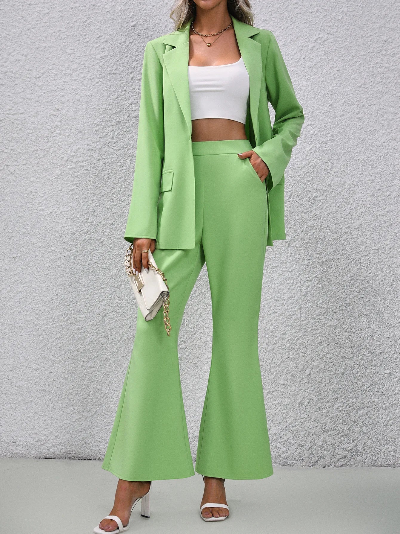 Casual green blazer and trousers for women