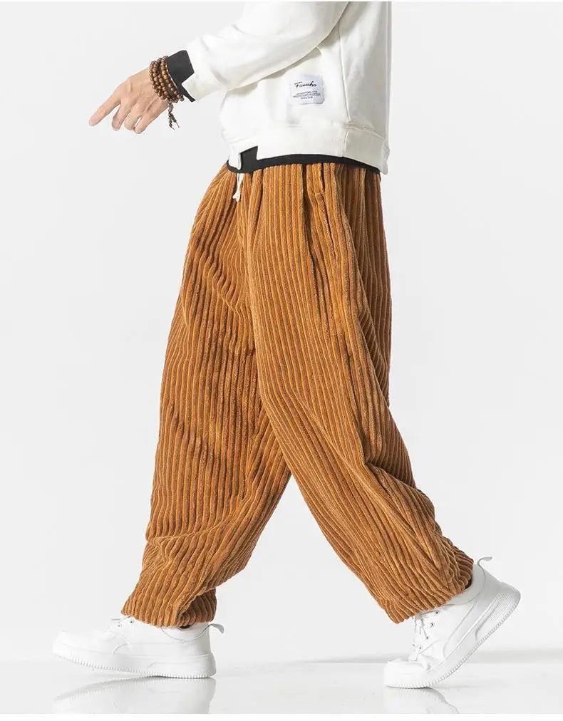 Corduroy loose straight trousers with wide legs