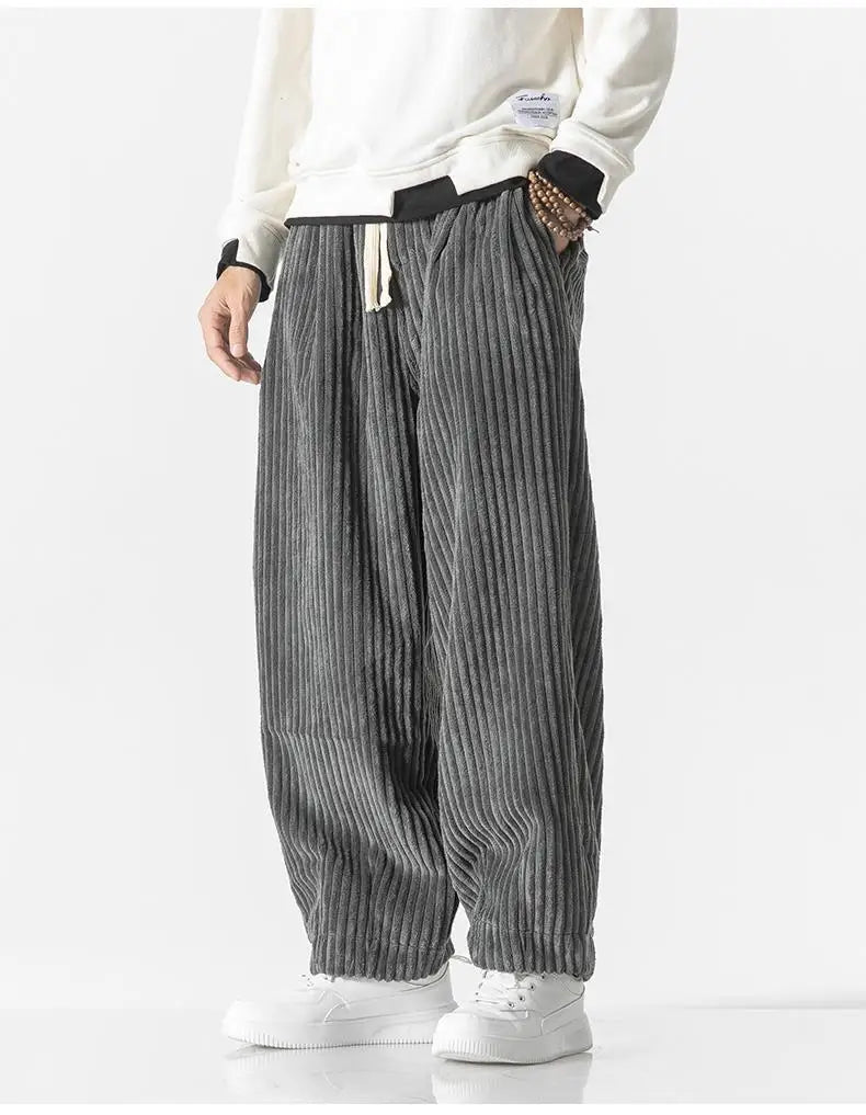 Corduroy loose straight trousers with wide legs