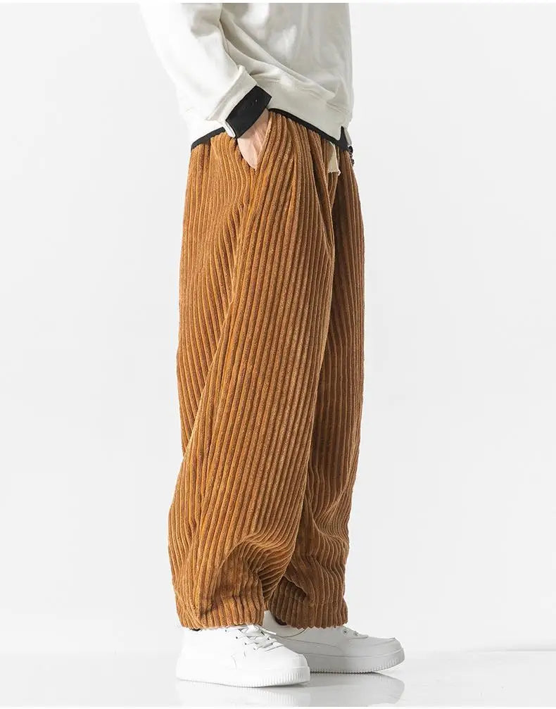 Corduroy loose straight trousers with wide legs