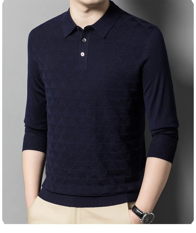 Knitted polo shirt with long sleeves