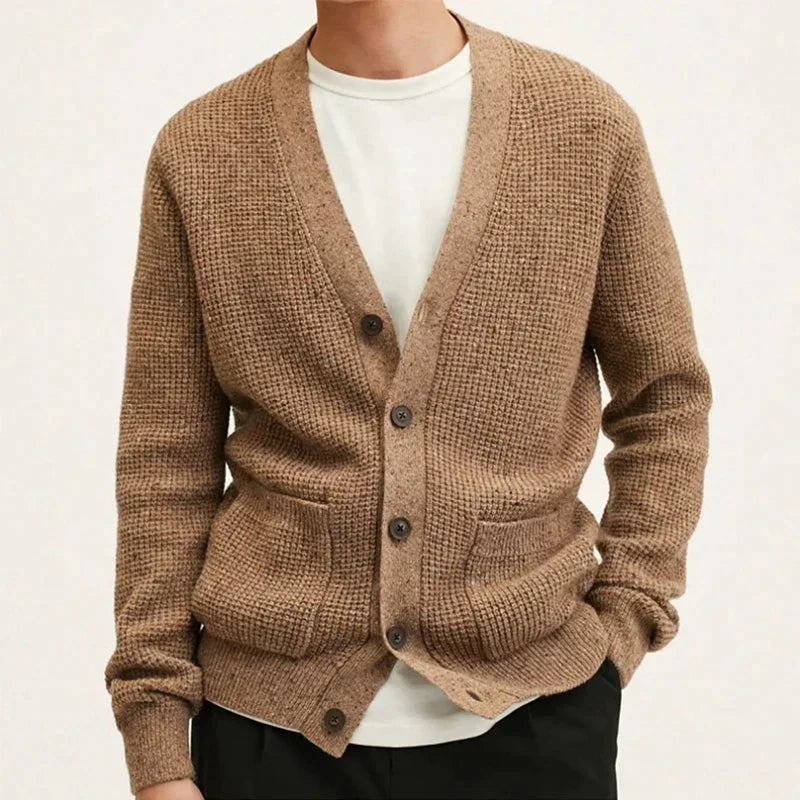 Beige cardigan made of structured wool