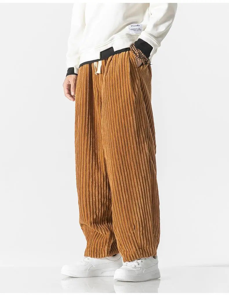 Corduroy loose straight trousers with wide legs