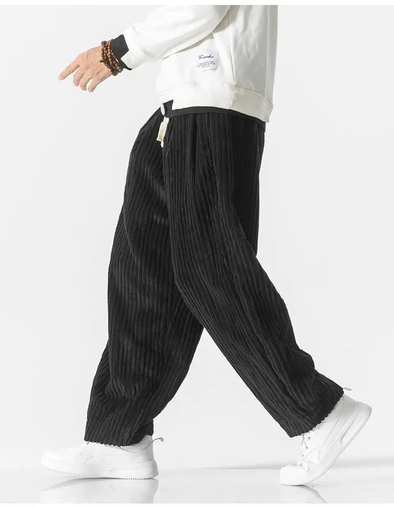 Corduroy loose straight trousers with wide legs