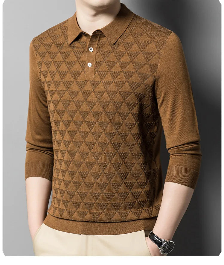 Knitted polo shirt with long sleeves