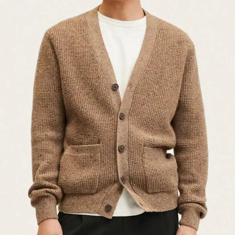 Beige cardigan made of structured wool