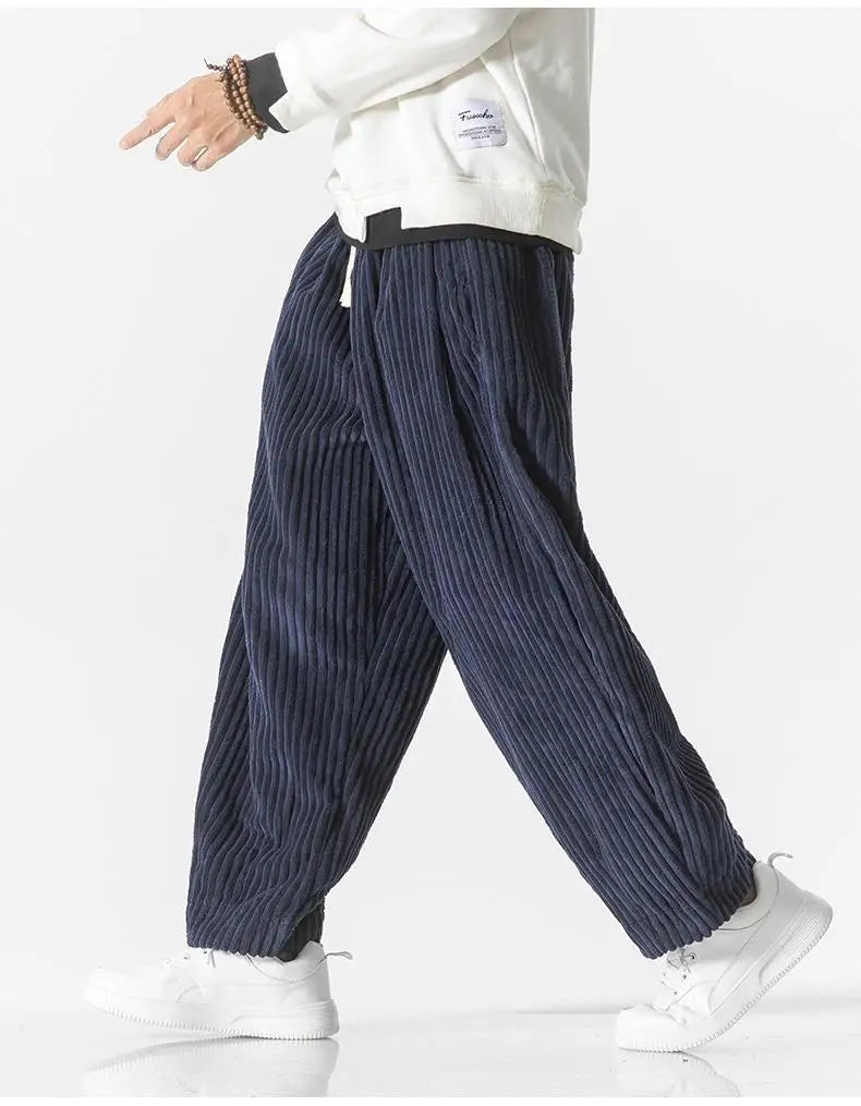 Corduroy loose straight trousers with wide legs