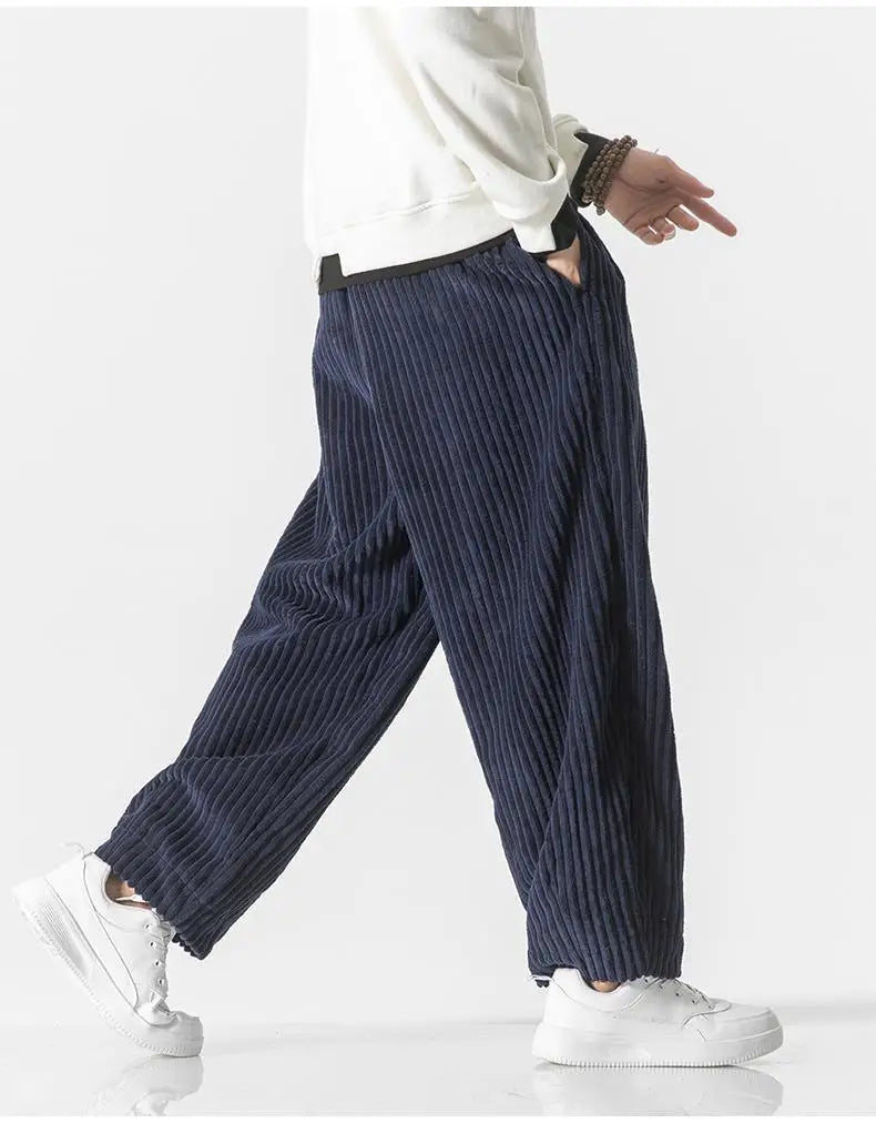 Corduroy loose straight trousers with wide legs