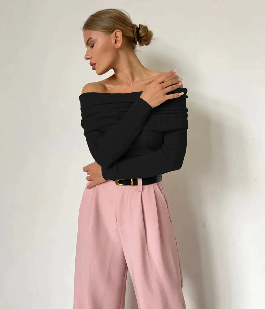 Cashmere sweater with bare shoulders