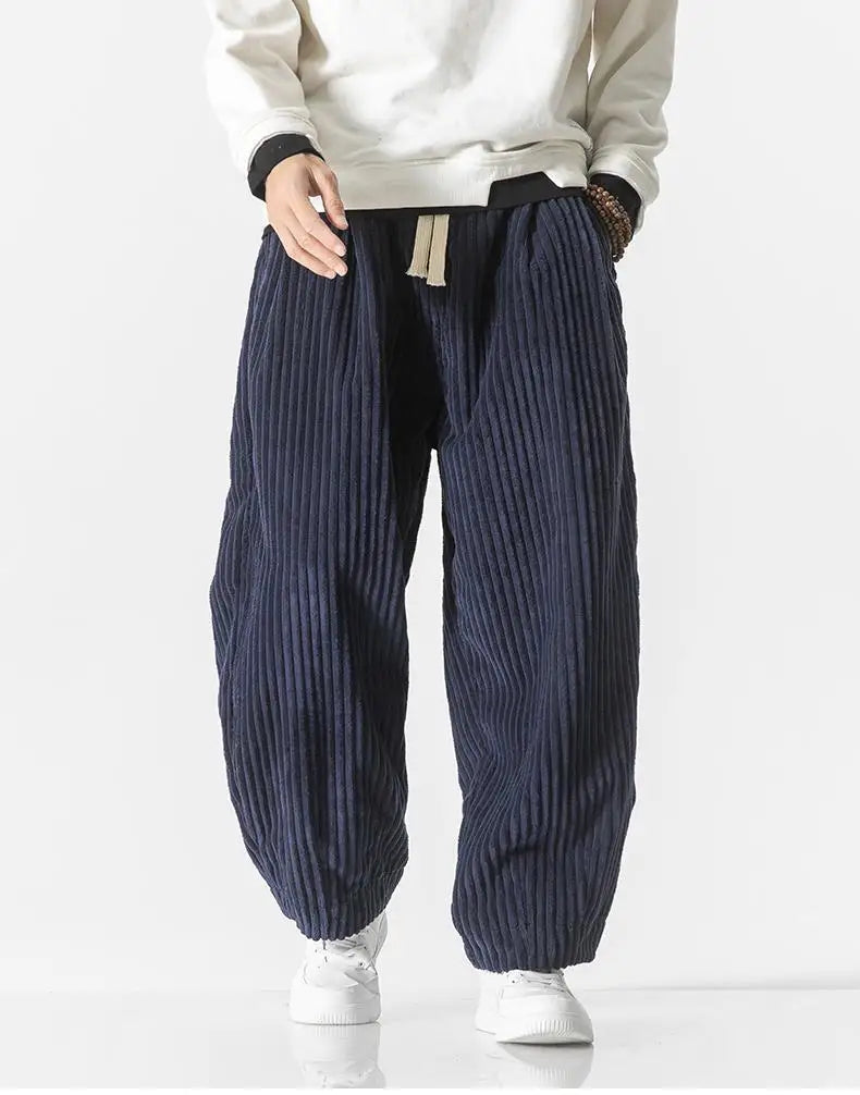 Corduroy loose straight trousers with wide legs