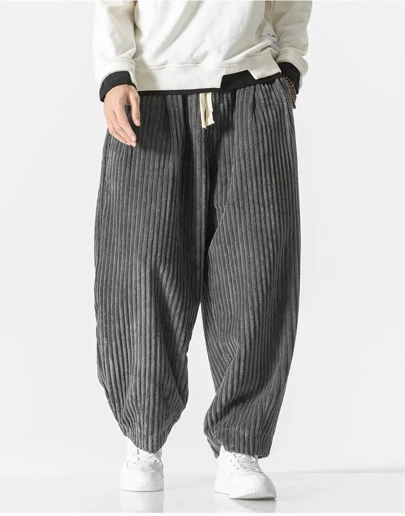 Corduroy loose straight trousers with wide legs