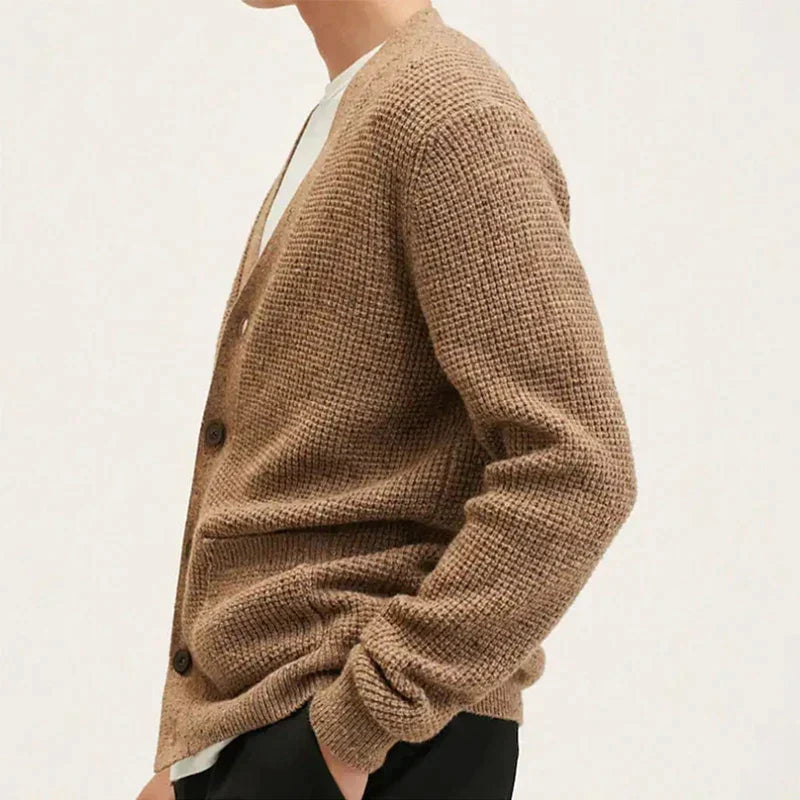 Beige cardigan made of structured wool