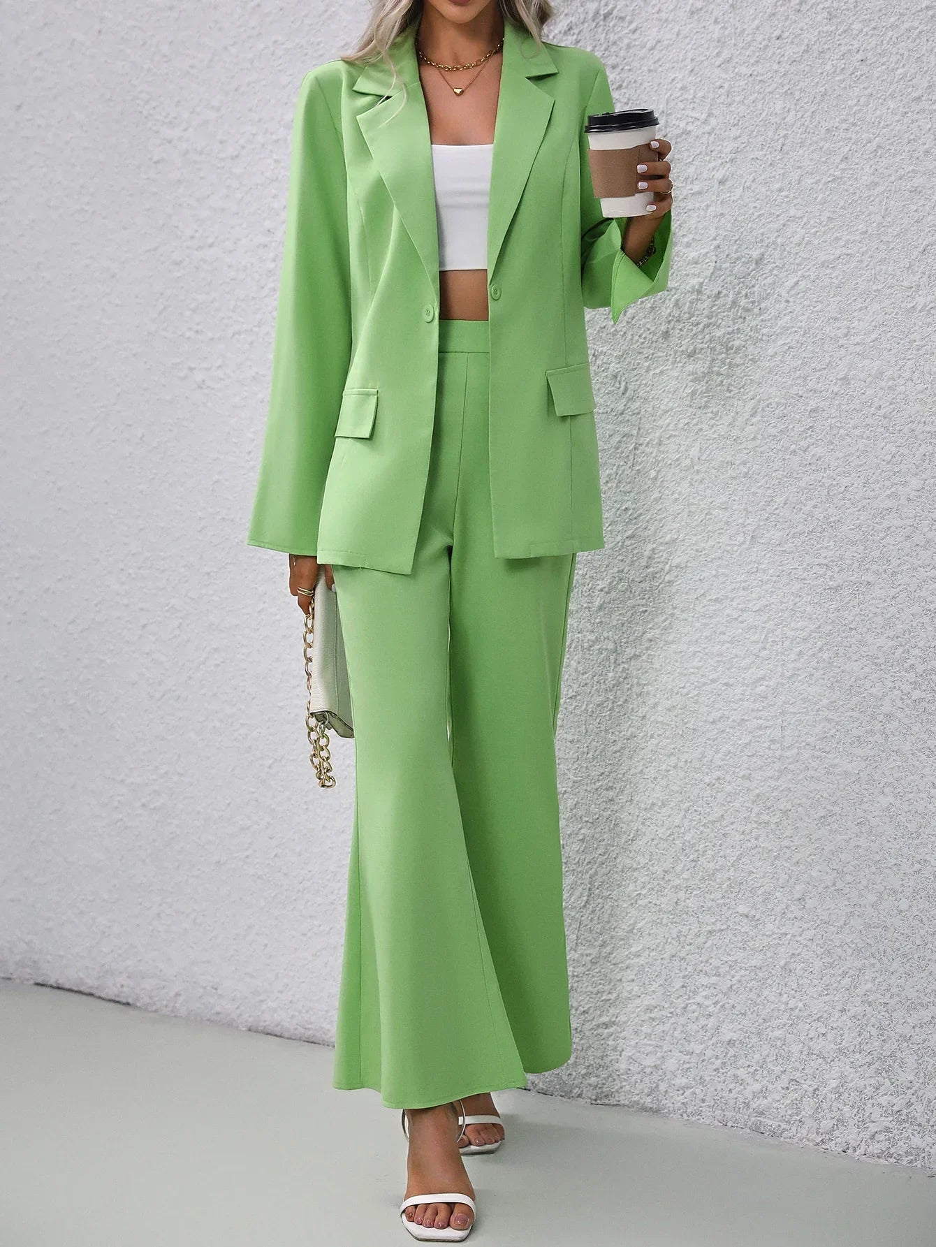 Casual green blazer and trousers for women