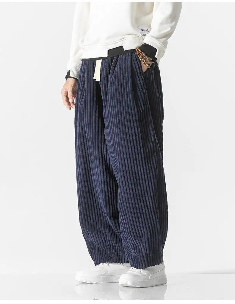 Corduroy loose straight trousers with wide legs