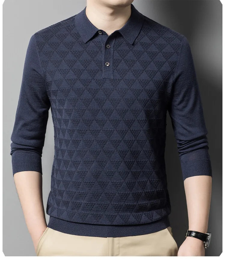 Knitted polo shirt with long sleeves