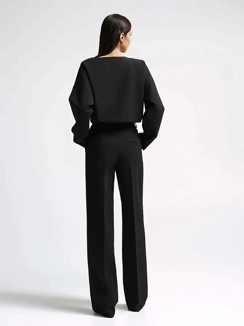 Classic long sleeve top and wide leg pants