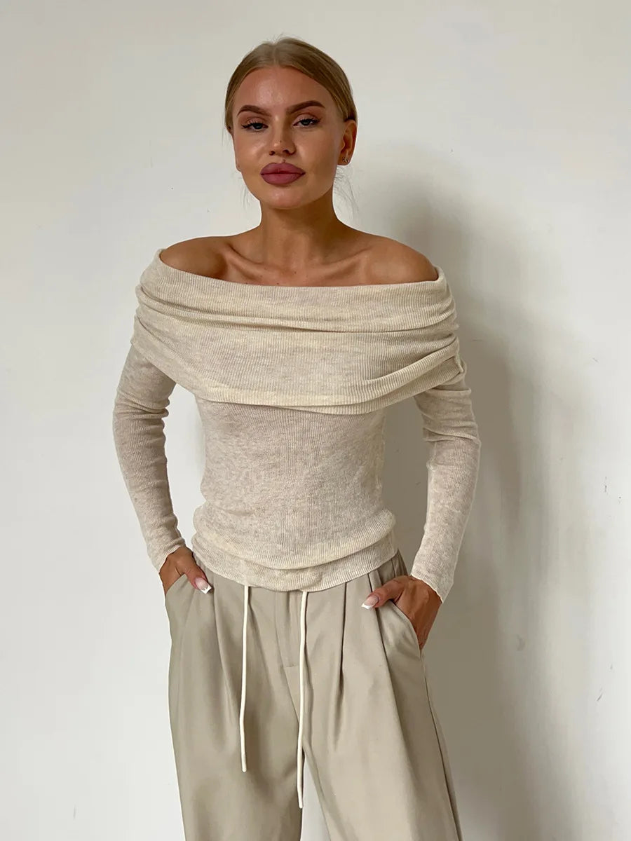 Cashmere sweater with bare shoulders