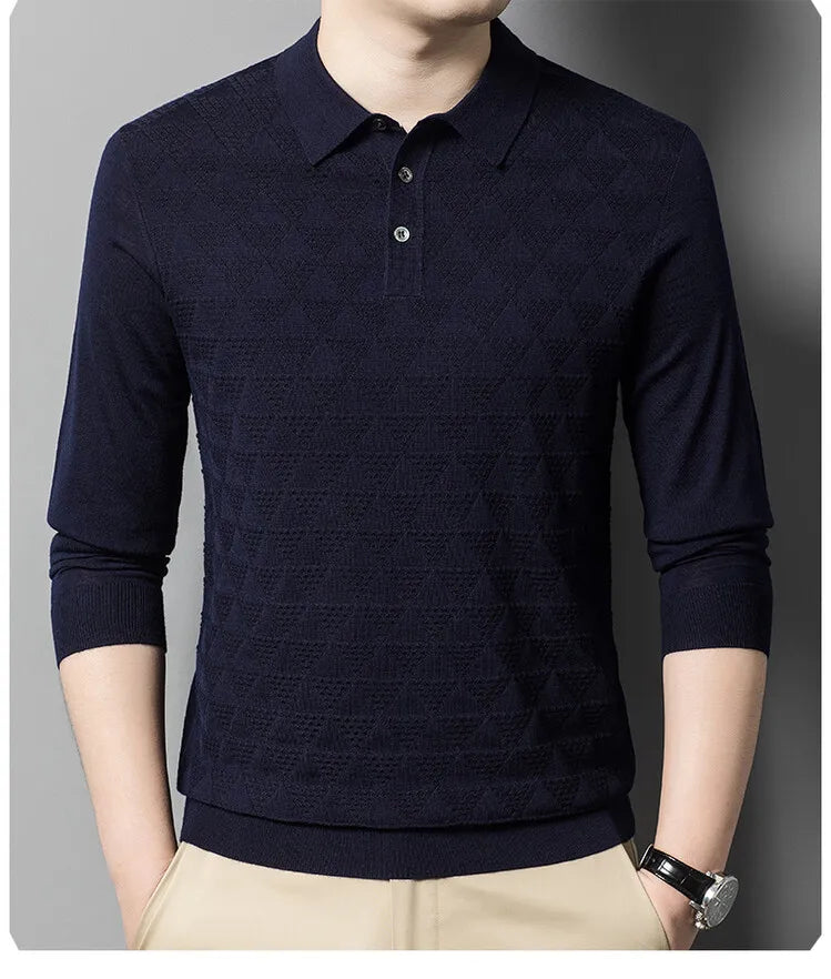 Knitted polo shirt with long sleeves