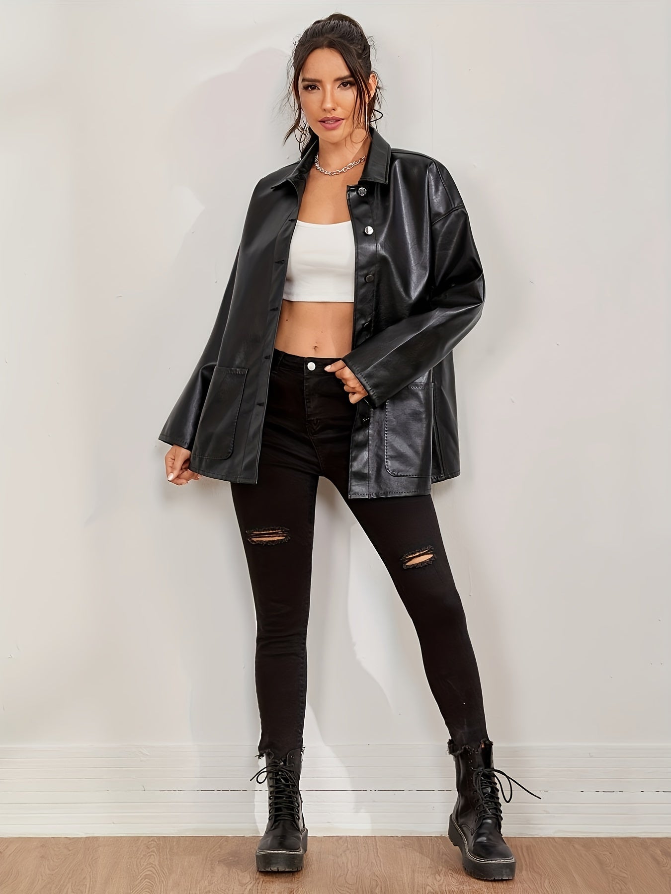 Black leather jacket for women