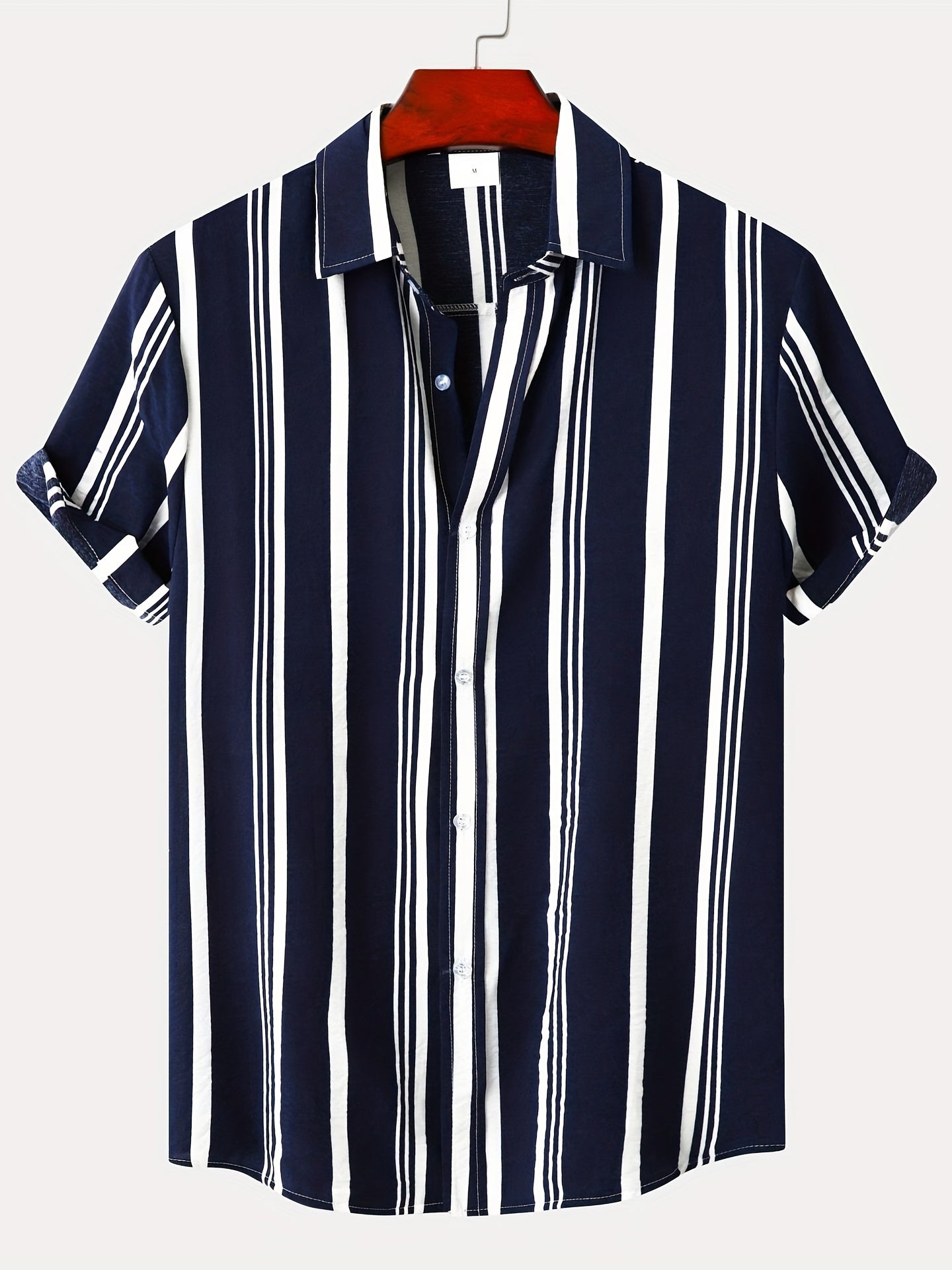 Casual thin short sleeve lapel shirt for men with a striped pattern