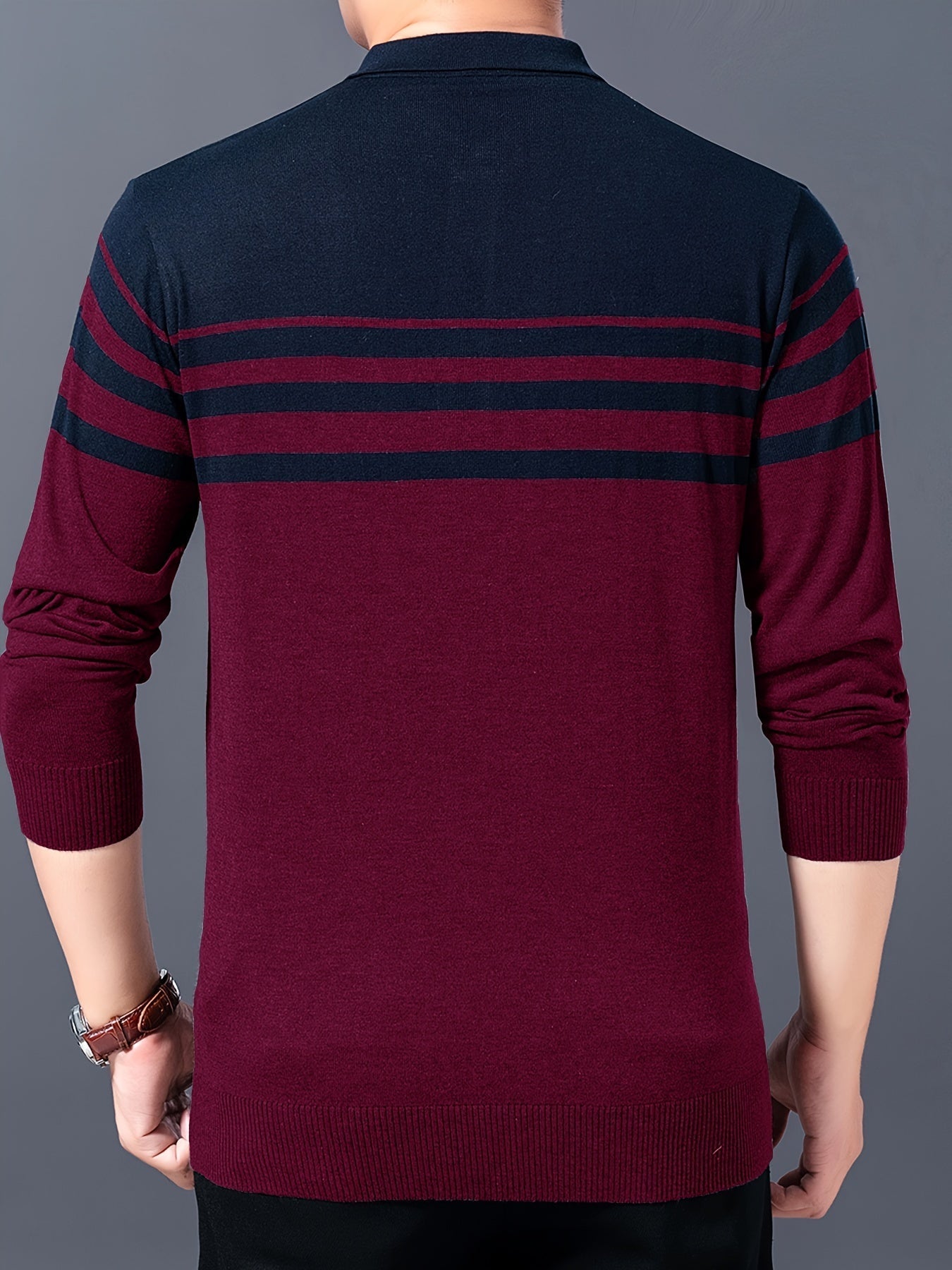 Stylish striped lapel sweater for men