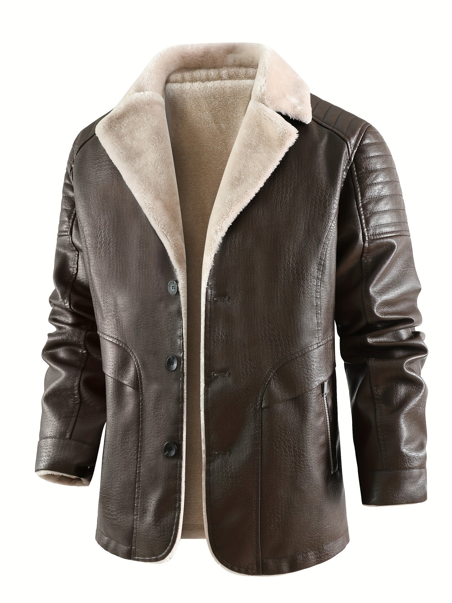 Casual leather fleece jacket for men